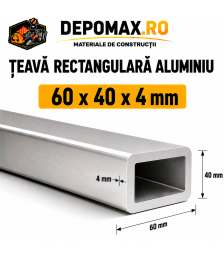 Teava rectangulara aluminiu 60 x 40 x 4 mm, 6 metri (EN AW-6060)